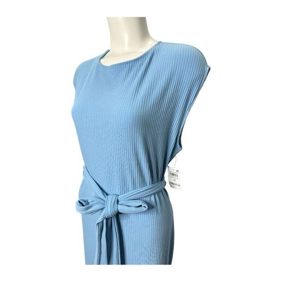 Bar III Blue Cap Sleeve Ribbed Sheath Side Slit Dress MIDI Sz 1X NEW - Picture 2 of 8